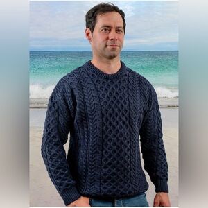 Aran Crafts Wool Sweater in Deep Blue